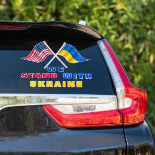 Stand With Ukraine Sticker USA and Ukraine Flags