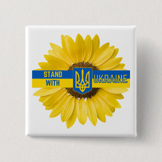 Stand With Ukraine Sunflower and Trident Button