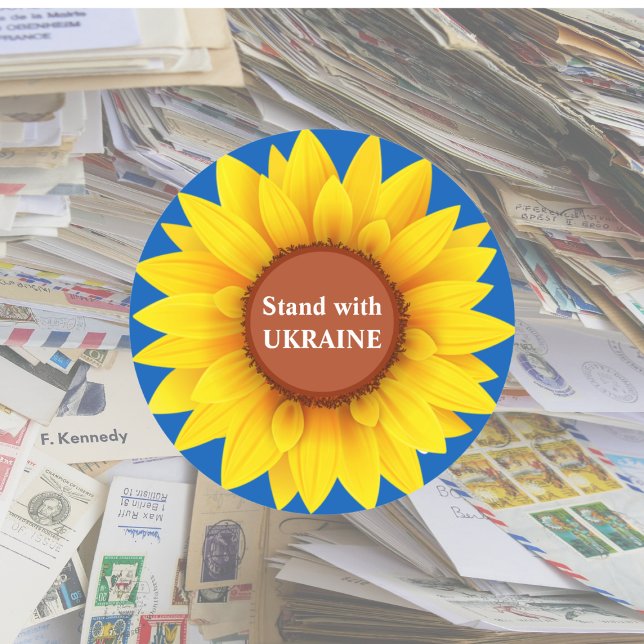 Stand with Ukraine Sunflower Classic Round Sticker (Creator Uploaded)