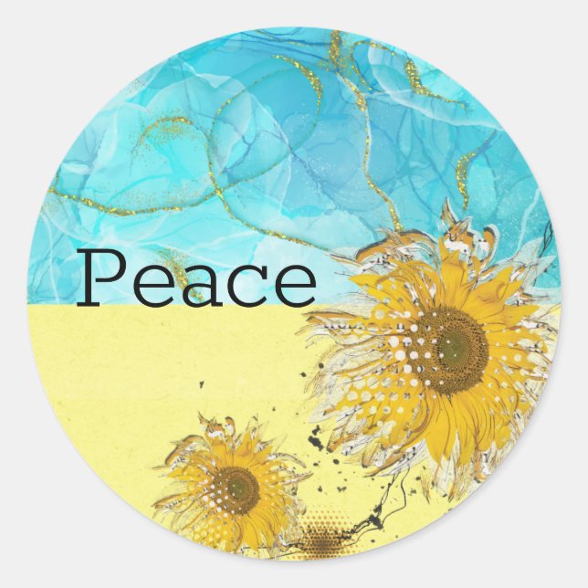 Stand with Ukraine sunflower Peace  Classic Round Sticker (Front)