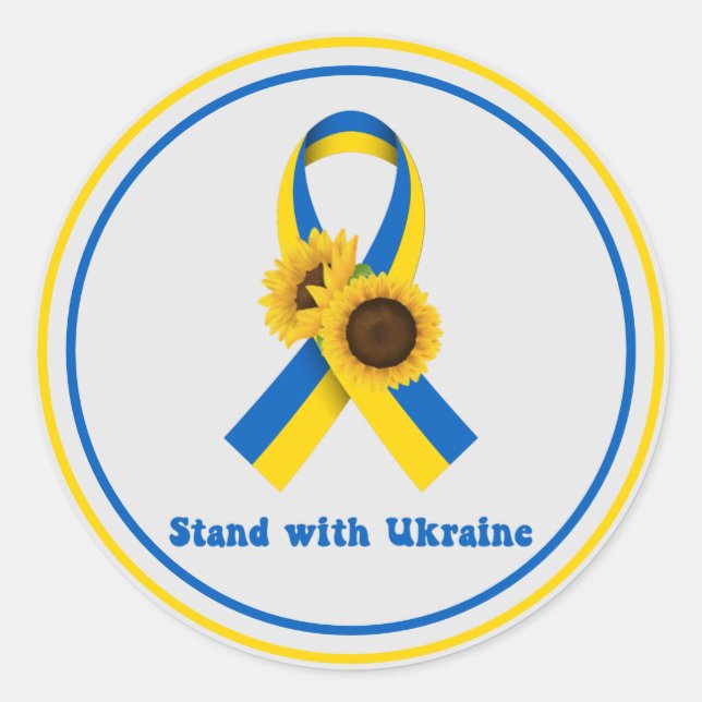 Stand With Ukraine Support Ribbon  Classic Round Sticker (Front)