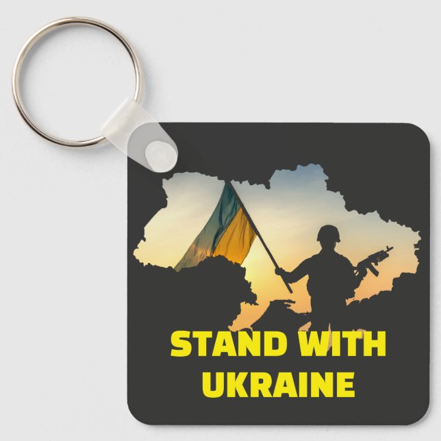 Stand with Ukraine – Support & Solidarity Key Ring (Front)