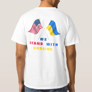 Stand With Ukraine T-Shirt USA Flag Ukrainian Flag