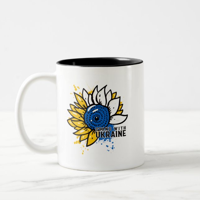 Stand with Ukraine Two-Tone Coffee Mug (Left)