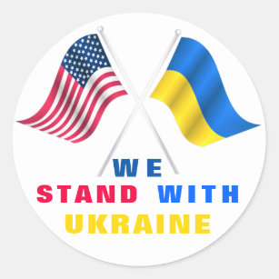 Stand With Ukraine USA and Ukraine Flags Sticker