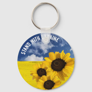 Stand with Ukraine yellow and blue with sunflowers Key Ring