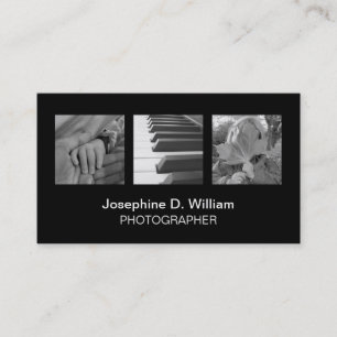 Standard 3 photo or logo black white modern chic business card