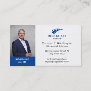 Standard Blue Custom Headshot Company Logo Finance Business Card
