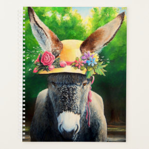 Standard Donkey/Burro in Rose/daisy flower hat Planner