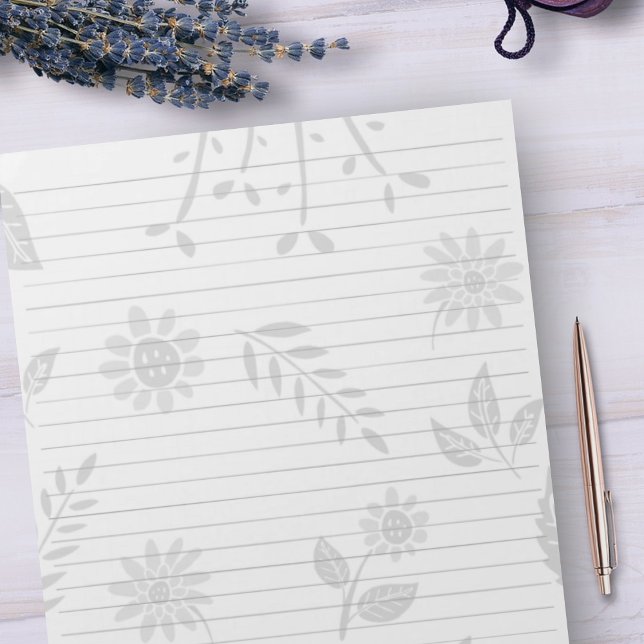 Standard Letter Size Wide Ruled Black White Floral Notepad (Creator Uploaded)