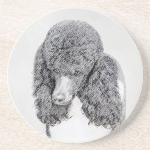 Standard Poodle Black Parti Painting - Dog Art Coaster