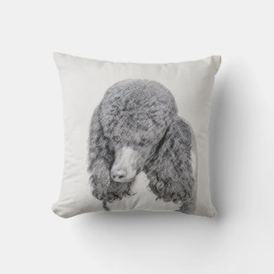 Standard Poodle Black Parti Painting - Dog Art Cushion