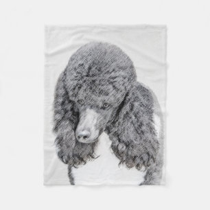 Standard Poodle Black Parti Painting - Dog Art Fleece Blanket