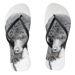 Standard Poodle Black Parti Painting - Dog Art Jandals