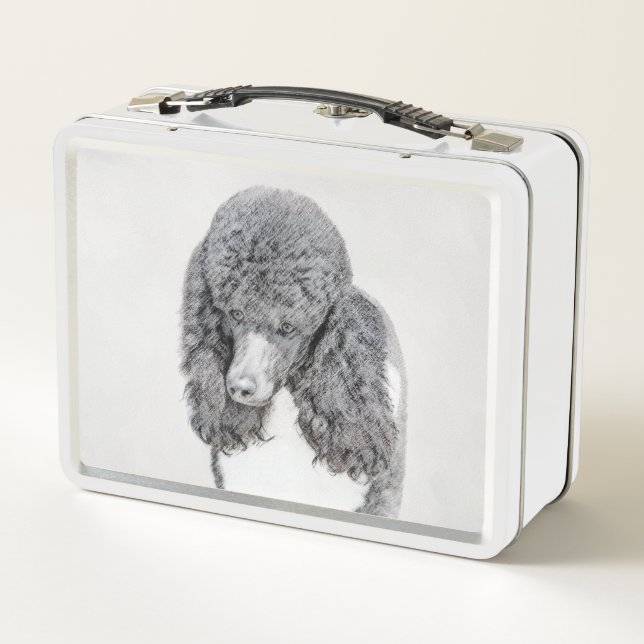 Standard Poodle Black Parti Painting - Dog Art Metal Lunch Box (Back)