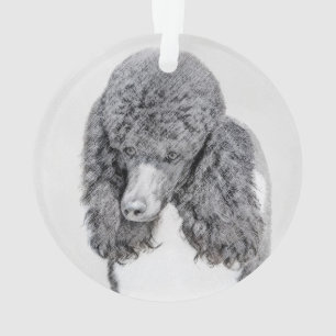 Standard Poodle Black Parti Painting - Dog Art Ornament