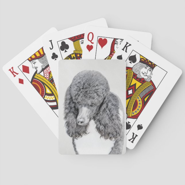 Standard Poodle Black Parti Painting - Dog Art Playing Cards (Back)