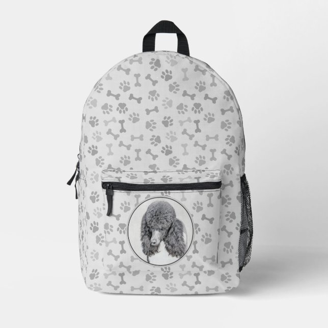 Standard Poodle Black Parti Painting - Dog Art Printed Backpack (Front)