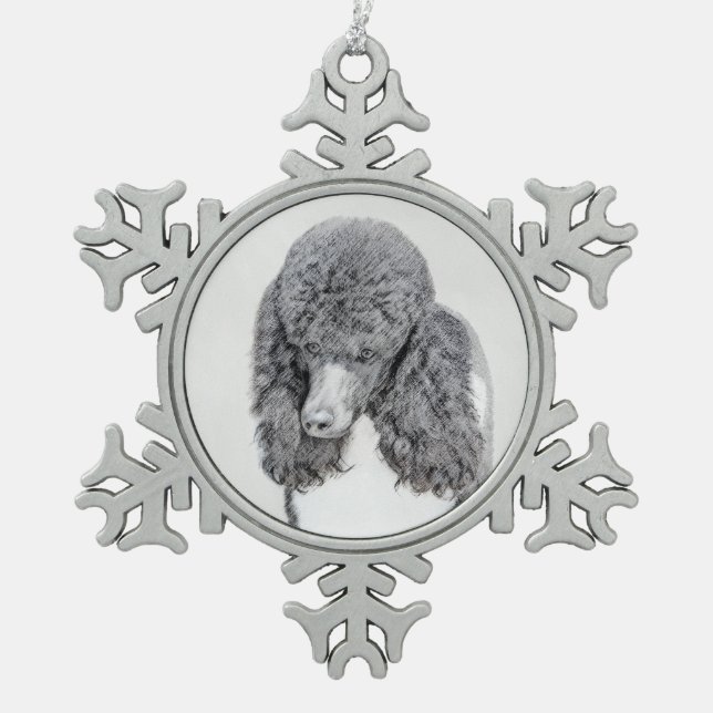 Standard Poodle Black Parti Painting - Dog Art Snowflake Pewter Christmas Ornament (Front)