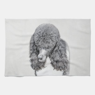 Standard Poodle Black Parti Painting - Dog Art Tea Towel