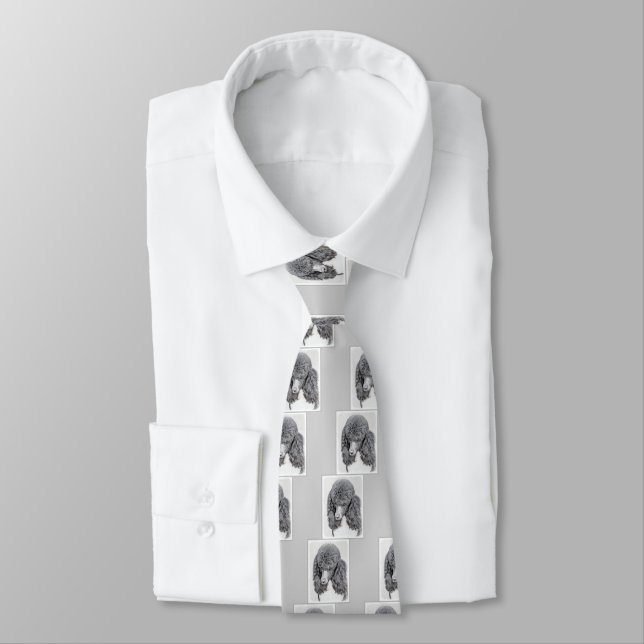 Standard Poodle Black Parti Painting - Dog Art Tie (Tied)