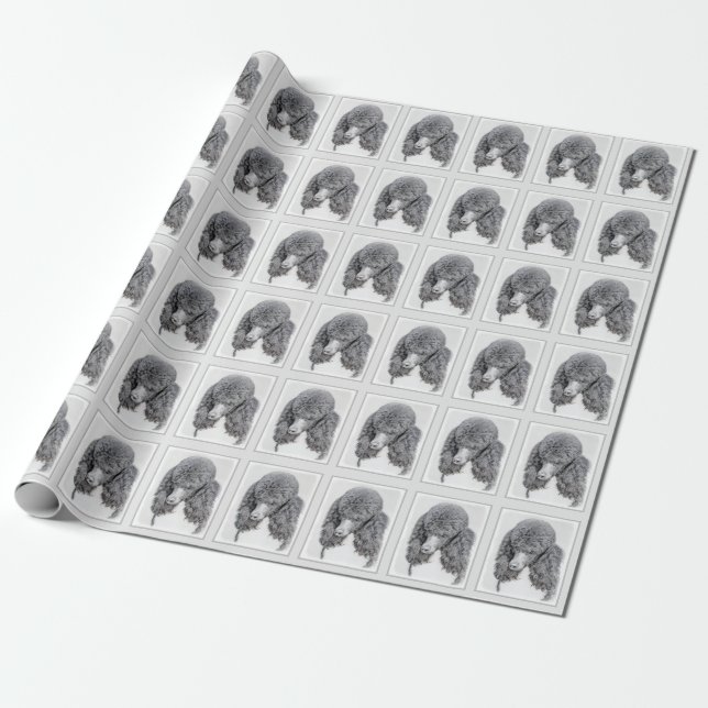 Standard Poodle Black Parti Painting - Dog Art Wrapping Paper (Unrolled)