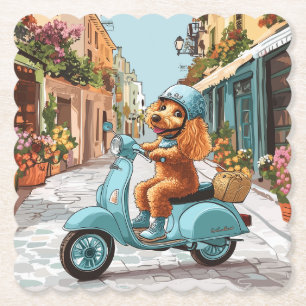 Standard Poodle Dog Riding Scooter Paper Coaster