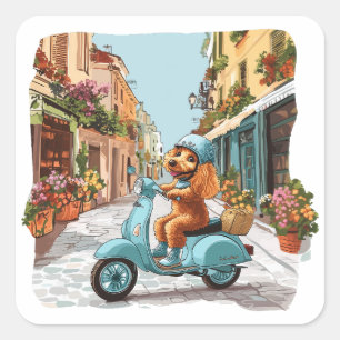 Standard Poodle Dog Riding Scooter Square Sticker