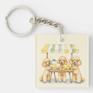 Standard Poodle Dogs Running A Lemonade Stand Key Ring