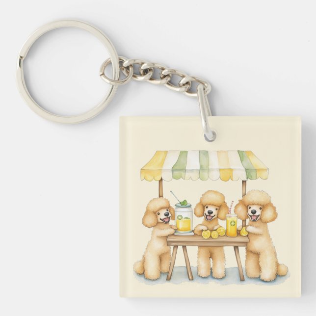 Standard Poodle Dogs Running A Lemonade Stand Key Ring (Front)