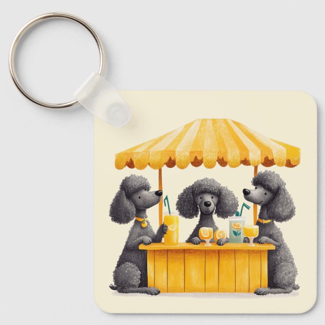 Standard Poodle Dogs Running A Lemonade Stand Key Ring (Front)