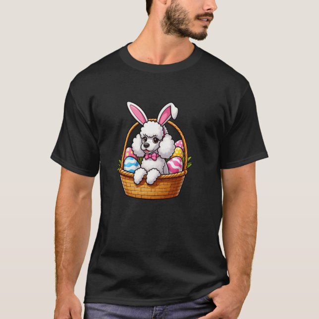 Standard Poodle Easter Dog Funny Egg Basket T-Shirt (Front)
