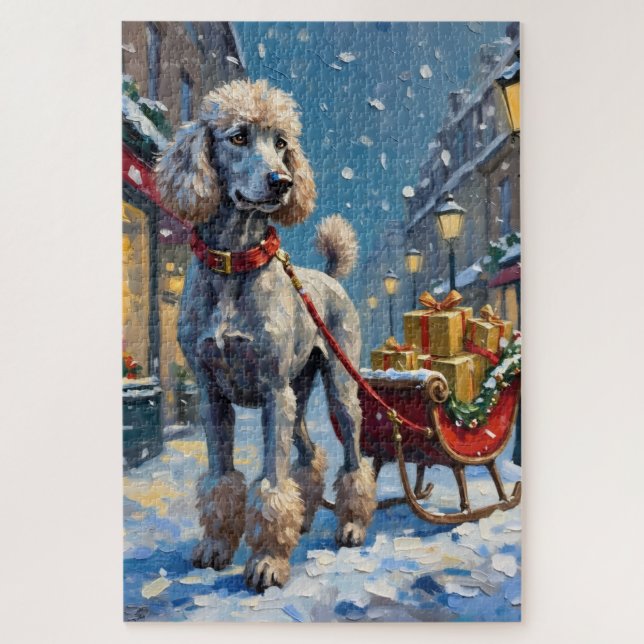Standard Poodle French Sleigh Christmas Jigsaw Puzzle (Vertical)