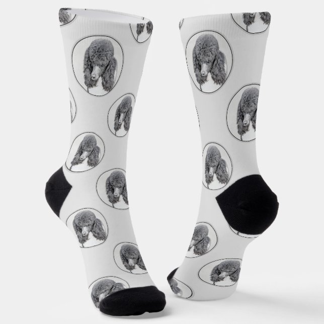 Standard Poodle Painting Parti Black White Dog Art Socks (Angled)
