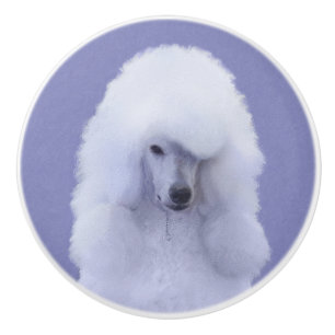 Standard Poodle White Painting - Original Dog Art Ceramic Knob