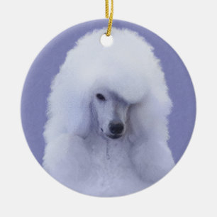 Standard Poodle White Painting - Original Dog Art Ceramic Tree Decoration