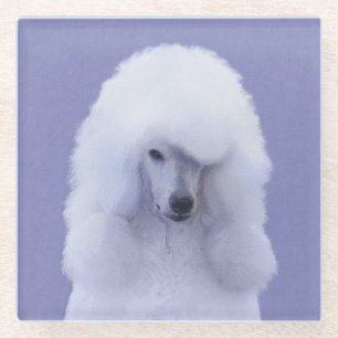 Standard Poodle White Painting - Original Dog Art Glass Coaster