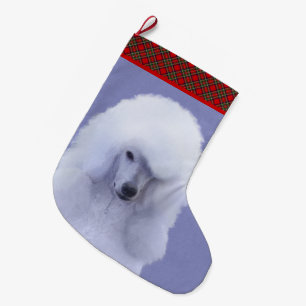 Standard Poodle White Painting - Original Dog Art Large Christmas Stocking