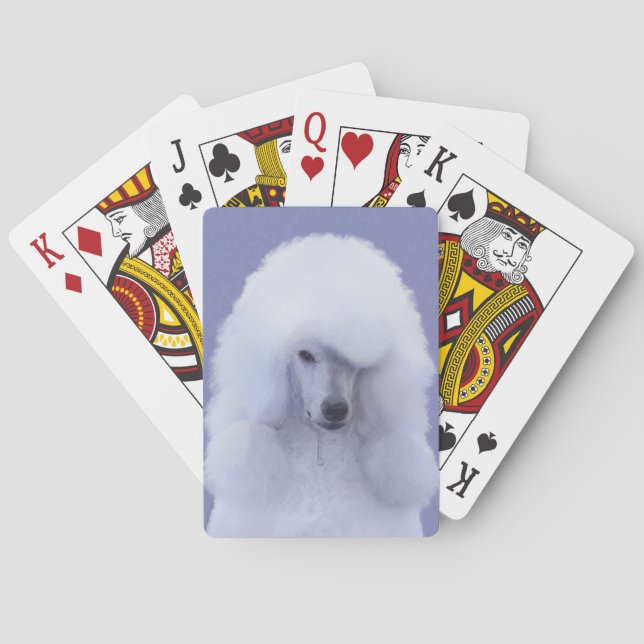 Standard Poodle White Painting - Original Dog Art Playing Cards (Back)