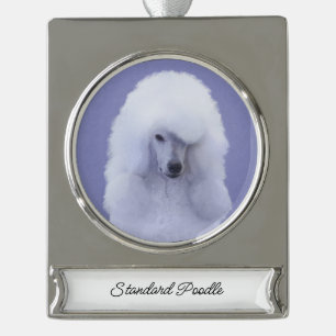 Standard Poodle White Painting - Original Dog Art  Silver Plated Banner Ornament