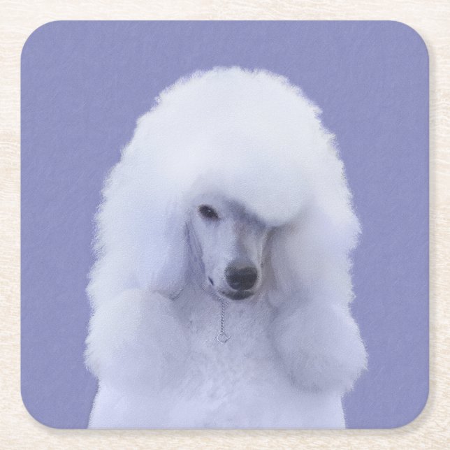 Standard Poodle White Painting - Original Dog Art Square Paper Coaster (Front)