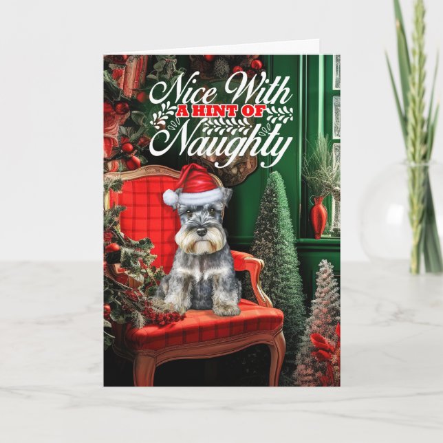 Standard Schnauzer Christmas Dog Naughty or Nice Holiday Card (Front)