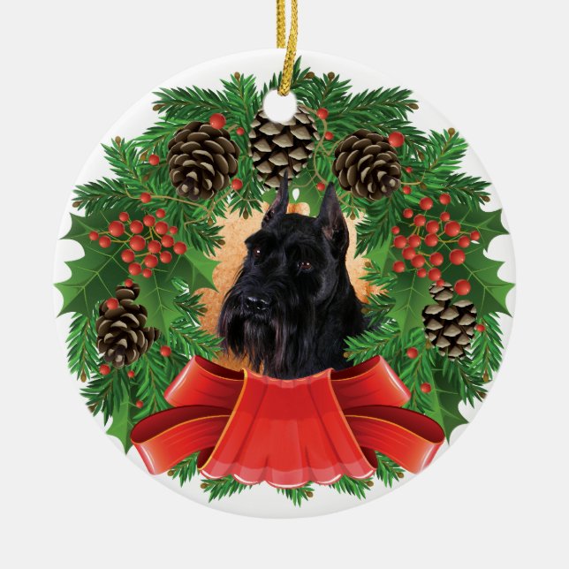 Standard Schnauzer Christmas Holiday Wreath Ceramic Tree Decoration (Front)