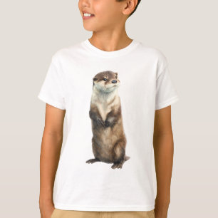 Standing Asian Small-Clawed Otter Illustration Kid T-Shirt