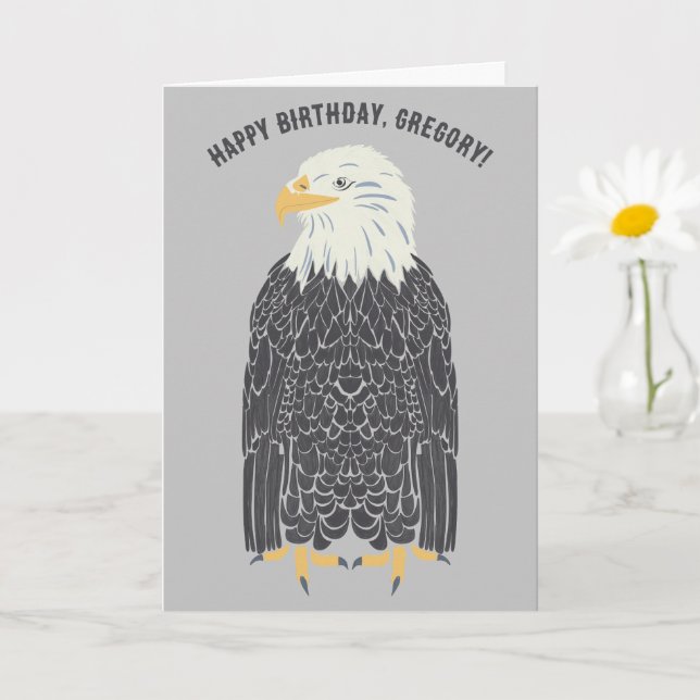 Standing Bald Eagle Illustration Personalised Card (Small Plant)