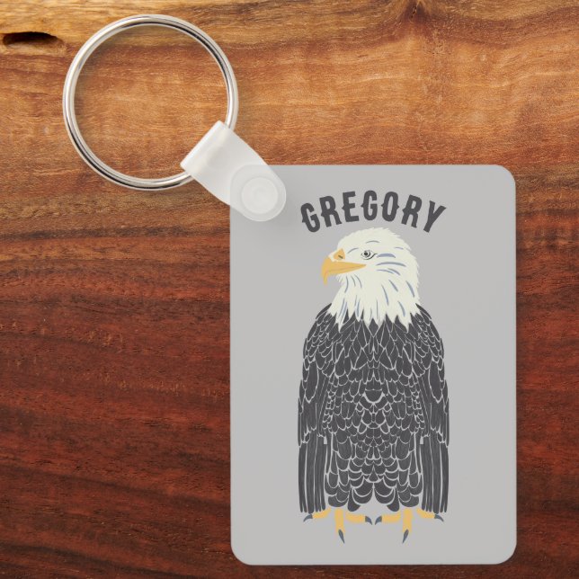 Standing Bald Eagle Illustration Personalised Key Ring (Front)