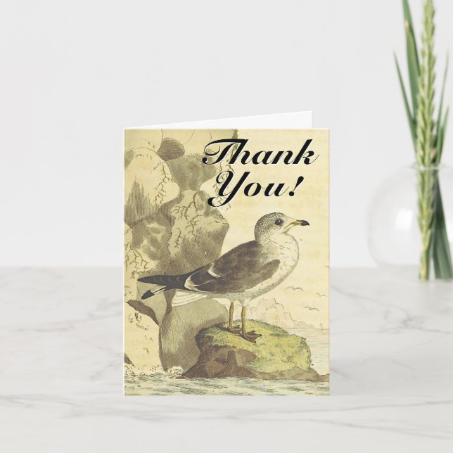 Standing Bird, "Thank You!", Vintage Look Card (Front)