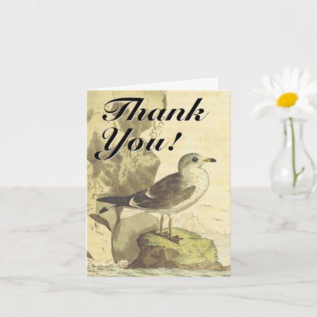 Standing Bird, Vintage Style, "Thank You!" Card (Small Plant)