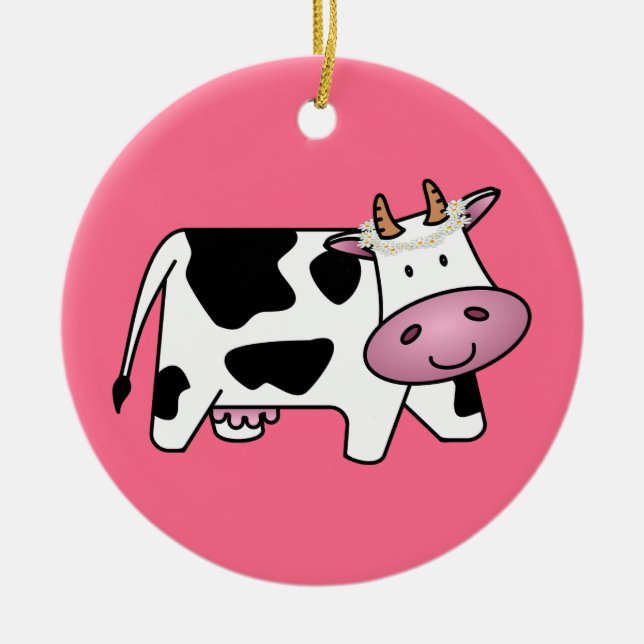 Standing Cow with Daisies Ceramic Tree Decoration (Front)