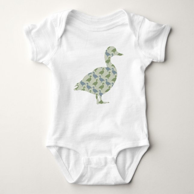 Standing Duck with Diagonal Duck Silhouette Baby Bodysuit (Front)